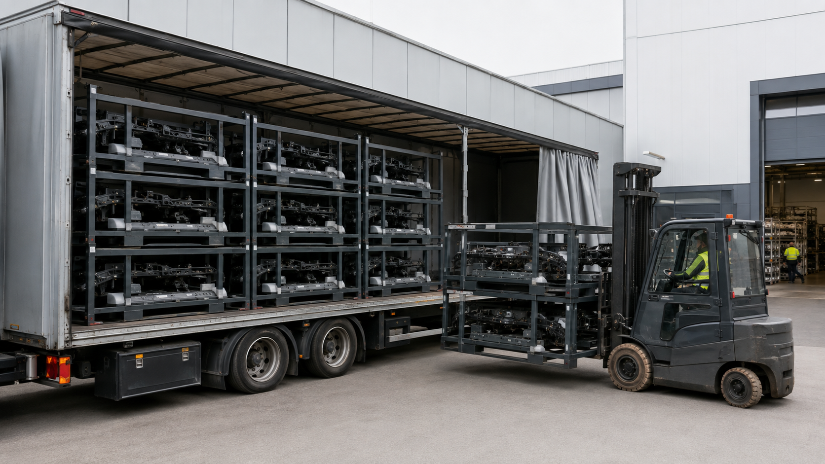 Verladung wiederverwendbarer Stahl-Ladungsträger in einen Lkw